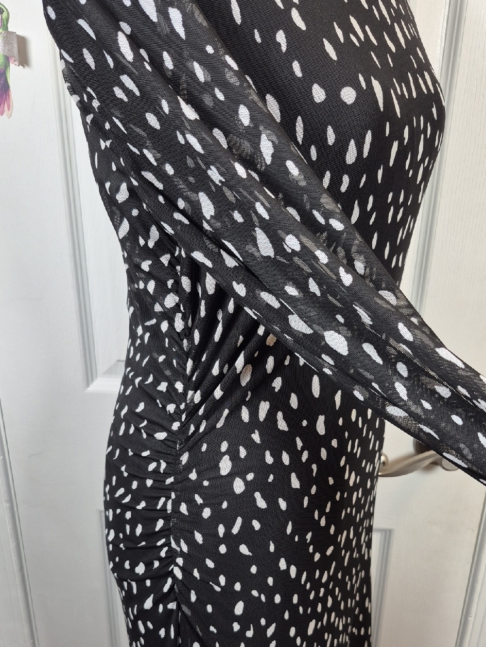 Rachel Zoe Black White Polka Dot Mesh Maxi Dress Size Medium - Picture 5 of 9